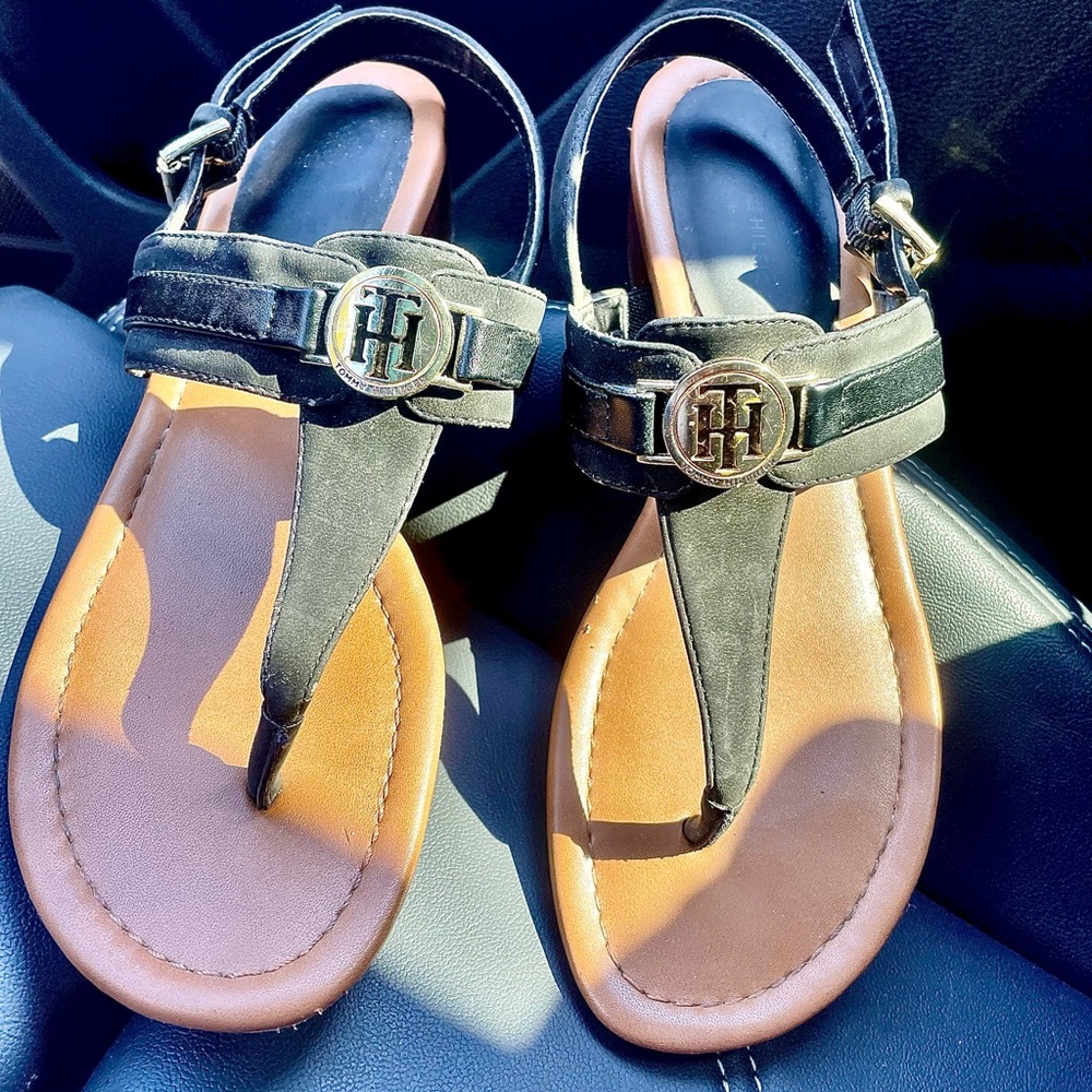 Tommy Hilfiger Black and Tan Women's Sandals
